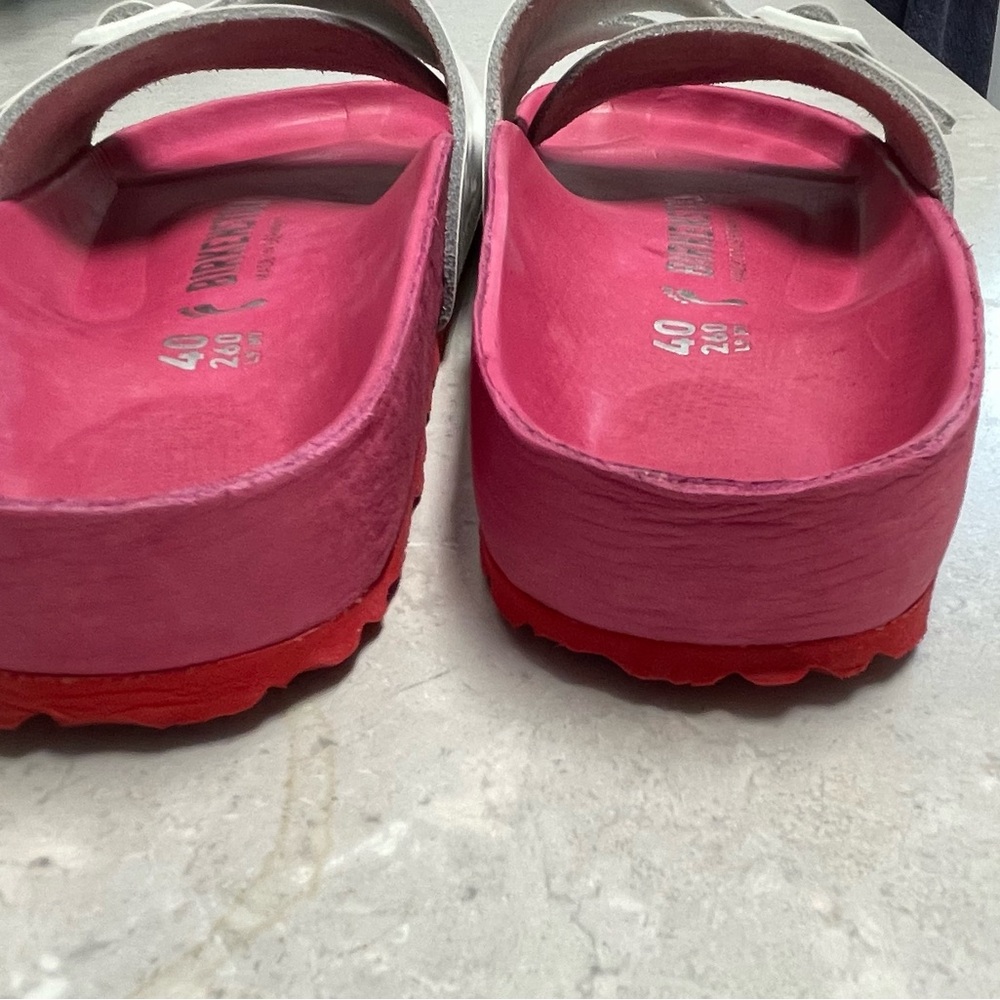 Birkenstock Pink and White All Leather Sandals Size 9 - Picture 3 of 9
